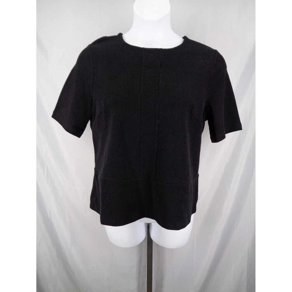 Talbots Black Textured Knit Seam Detail Top Size Large Classic Minimalist New